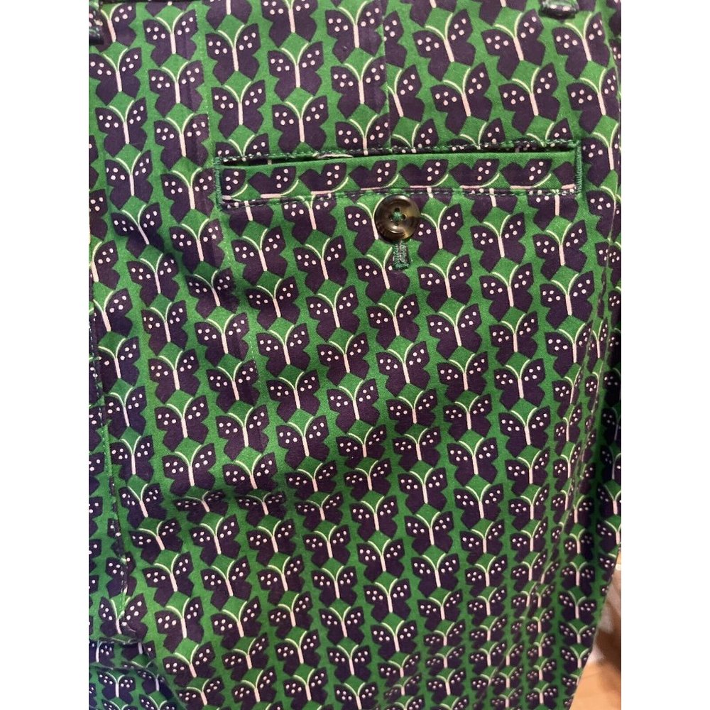By Anthropologie blue green butterfly print slim career office chino pants 6 - Picture 3 of 4